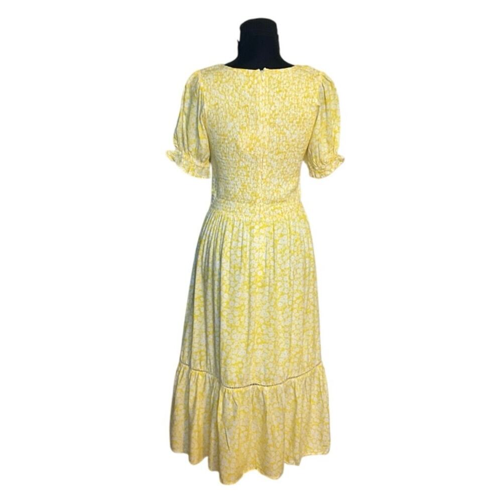 NWT Lost + Wander Yellow Floral Smocked Midi Cottagecore Prairie Sundress S - Picture 4 of 9